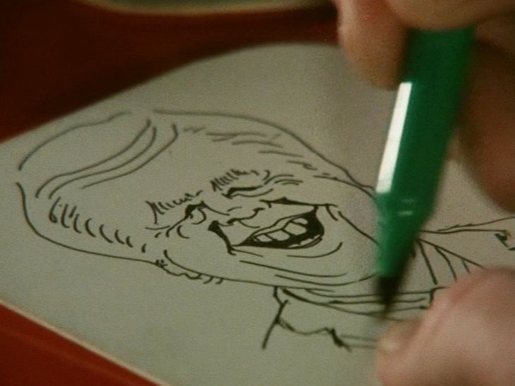 Shoestring sketching a caricature of his new boss