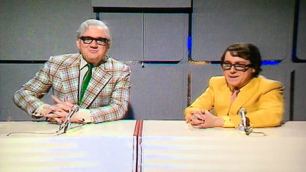 Mel Smith and Griff Rhys jones as The Two Ronnies